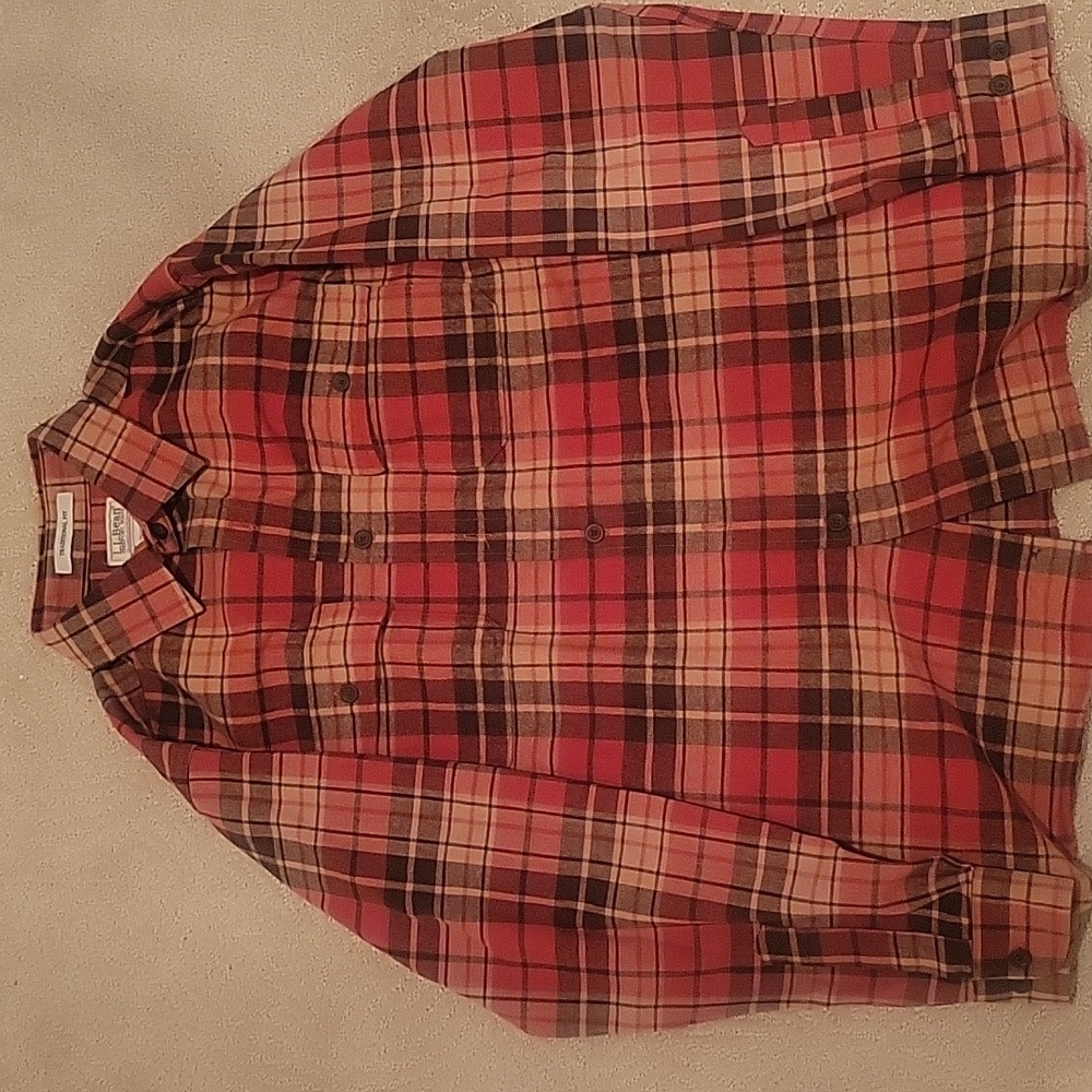 L.L. Bean Men's Chamois Cloth Shirt - Orange and Brown